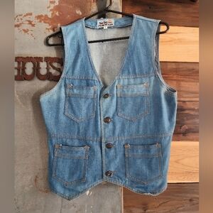 Vintage 70's Classic Blue Denim Vest By Jean Team